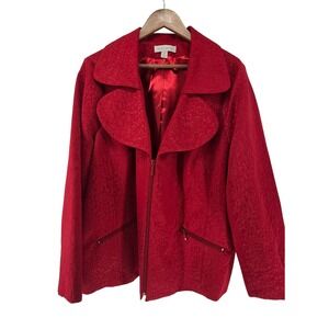 Laura Ashley Woman Size 3X Red Geometric Jacquard Zip Front Jacket Plus